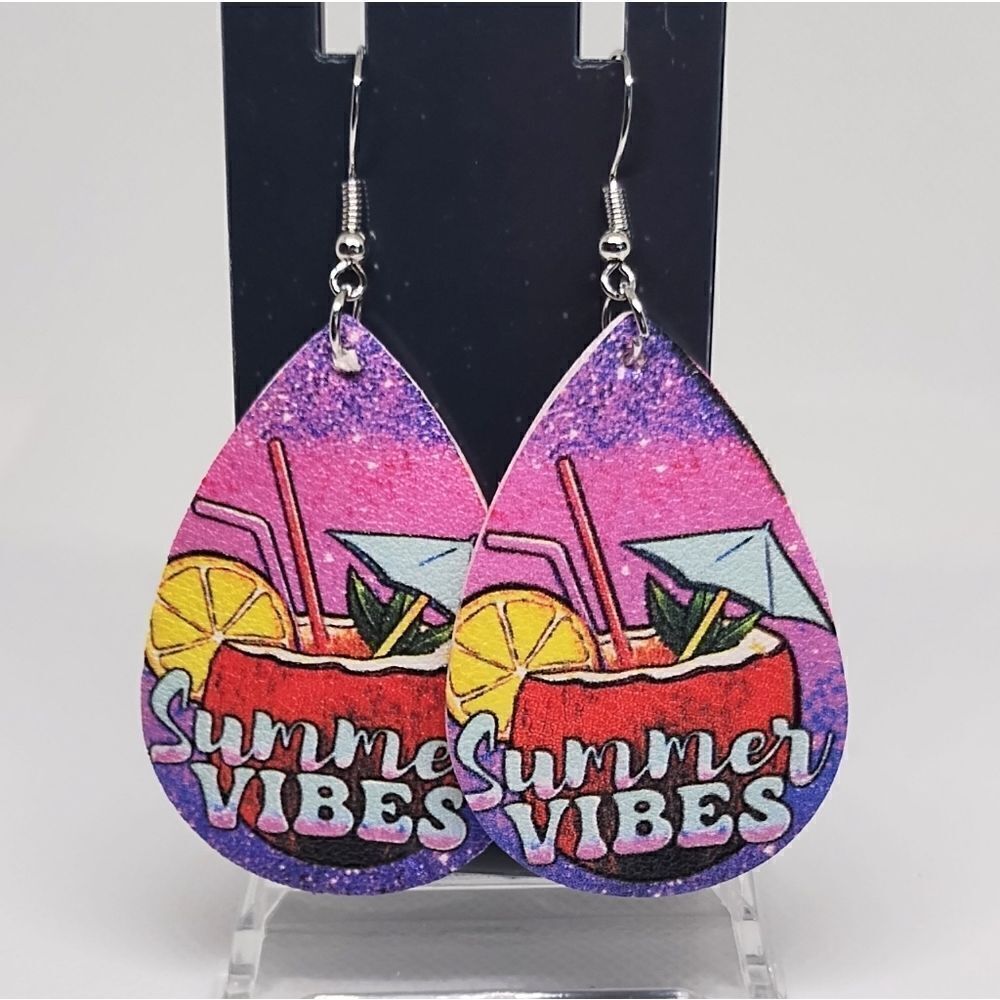 Women's earrings teardrop surfer beach faux leather‎ new e8